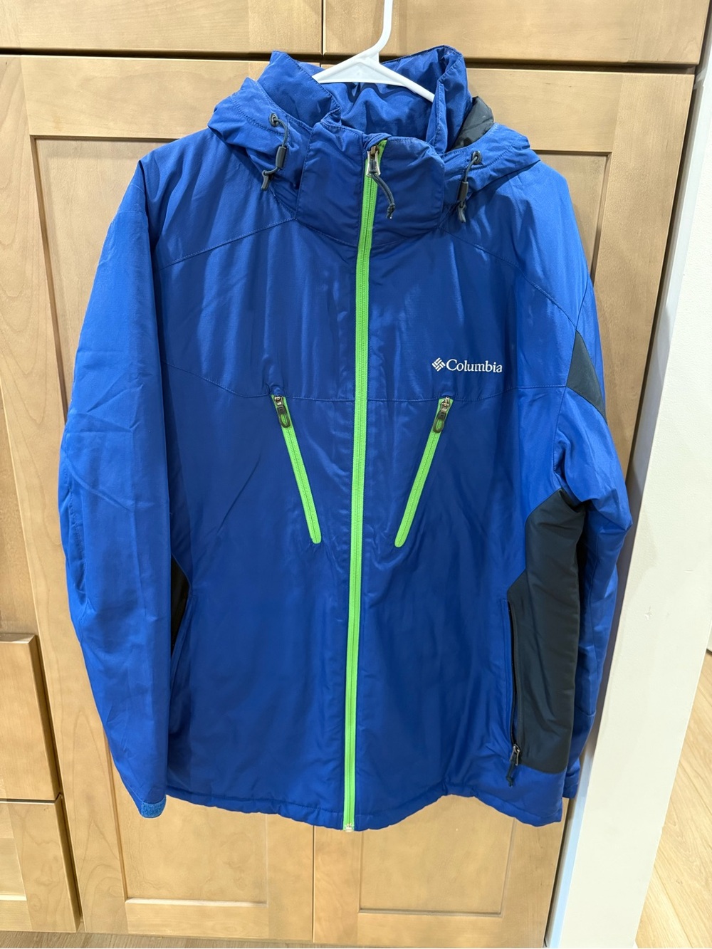 Columbia Kids Royal Blue Hooded Rain Jacket with Lime Zippers